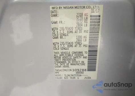 2018 Nissan Murano Platinum из США, поврежденный, VIN 5N1AZ2MG3JN109288